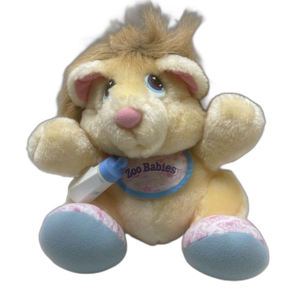 Vintage Tonka Zoo Babies Baby Lion Stuffed Animal W/Bib and bottle Plush